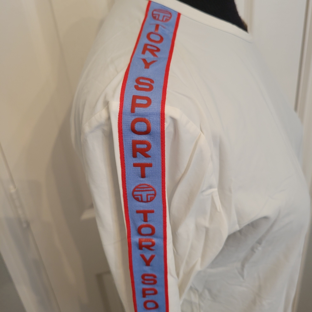 Tory Sport White Long Sleeve Tee with Pink Accents